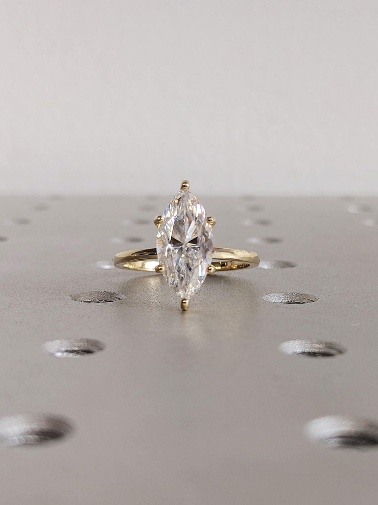 Custom Moissanite Solitaire Ring, 14K Yellow Gold Marquise Cut Moissanite Bridal Ring, White Moissanite Engagement Ring, Solid Gold Jewelry