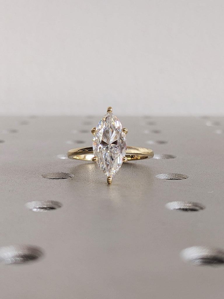 Custom Lab Diamond Solitaire Ring, 14K Yellow Gold Marquise Cut Lab Diamond Bridal Ring, Diamond Engagement Ring, Man Made Diamond Jewelry