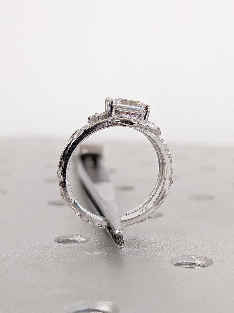 2ct Lab Grown Diamond Ring, Antique Asscher Cut Ring, Art Deco White Gold Engagement Ring, Big Statement Ring for Women, Vintage Floral Ring