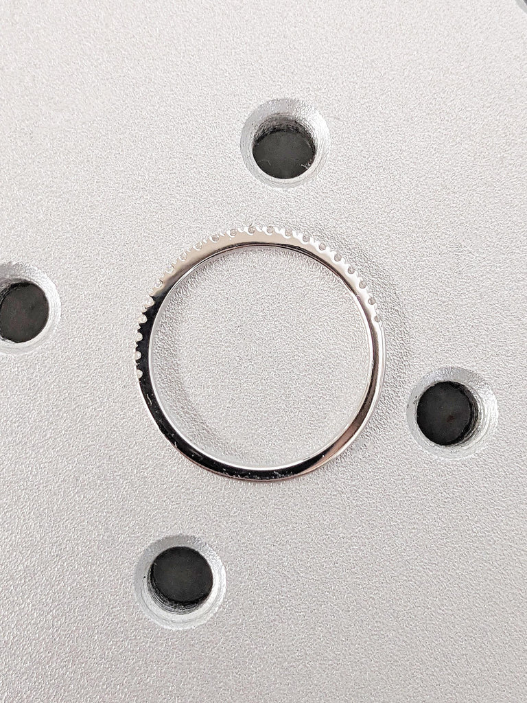 Dainty 14K Solid White Gold Comfort Fit Eternity Ring, Delicate Round Diamond Half Eternity Band, Micro Pavé Diamond Stacking Wedding Ring