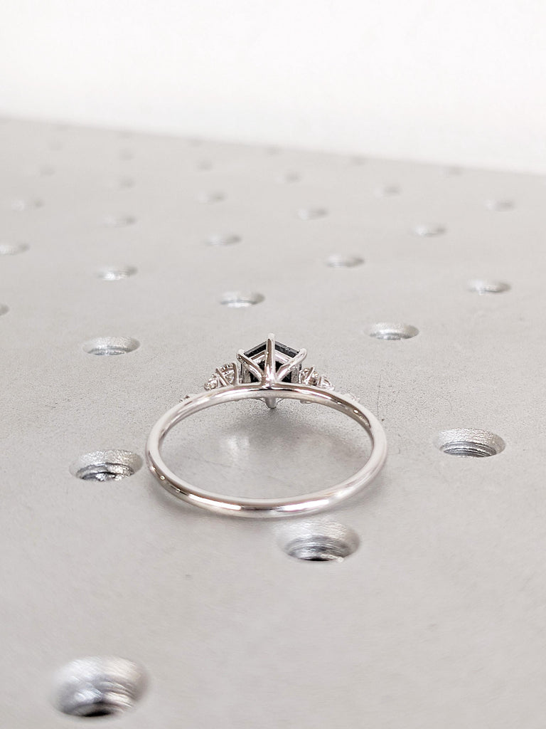 Hexagon Salt and Pepper Diamond Engagement Ring, 14K White Gold Wedding Ring, Snowdrift Diamond Cluster Ring, Unique Promise Ring For Her