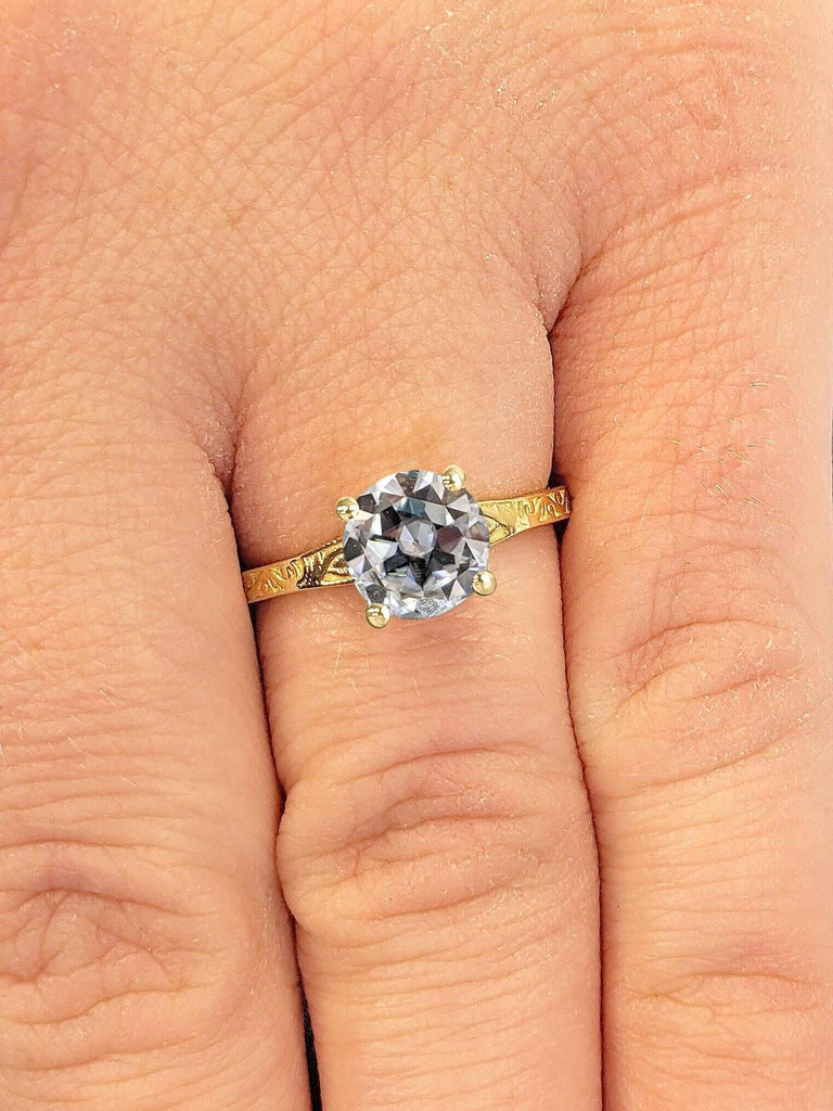 3-6ct Old Miner-cut Moissanite Round Solitaire Ring | 14k Yellow Gold Filigree Women Wedding Ring | OMC Moissanite Vintage Engagement Ring