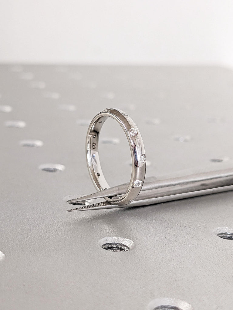 Diamond Engagement Ring, Platinum Zig Zag 3mm Wedding Band, Unisex Comfort Fit Everyday Ring