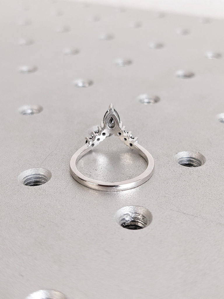 Diamond Wedding Band, Dainty 14k White Gold Band, V Shaped Ring, Stackable Ring, Chevron Ring