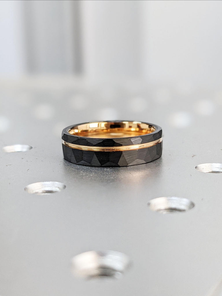 6MM Tungsten Ring | Black and Rose Gold Tungsten Men Wedding Bands | Organic Ring | Manly Bands