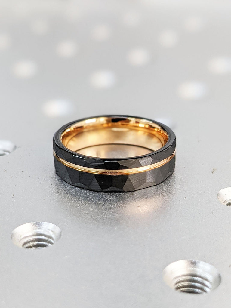 6MM Wide Mens Black Ring: Rose Gold Tungsten, Comfort Fit, Scratch Resistant Wedding Ring