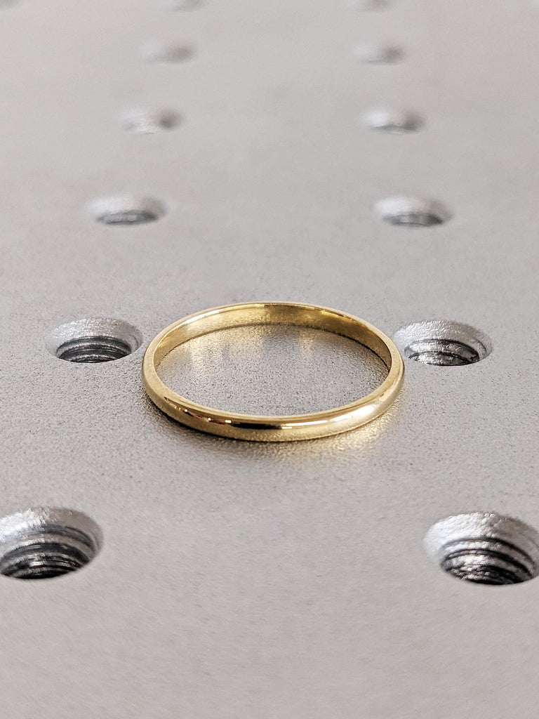 Thin 18K Solid Yellow Gold Wedding Band, Low Dome Comfort Fit Ring, Minimalist Women’s Ring, Classic Plain Gold Band
