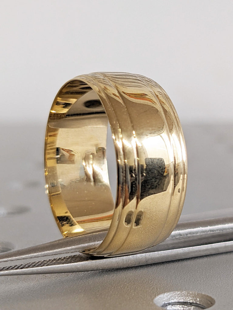 18K Solid Yellow Gold Wedding Band, Classic Layered Line Men's Engagement Ring, Plain 10mm Ring, Custom Gold Band, Wedding Anniversary Gift