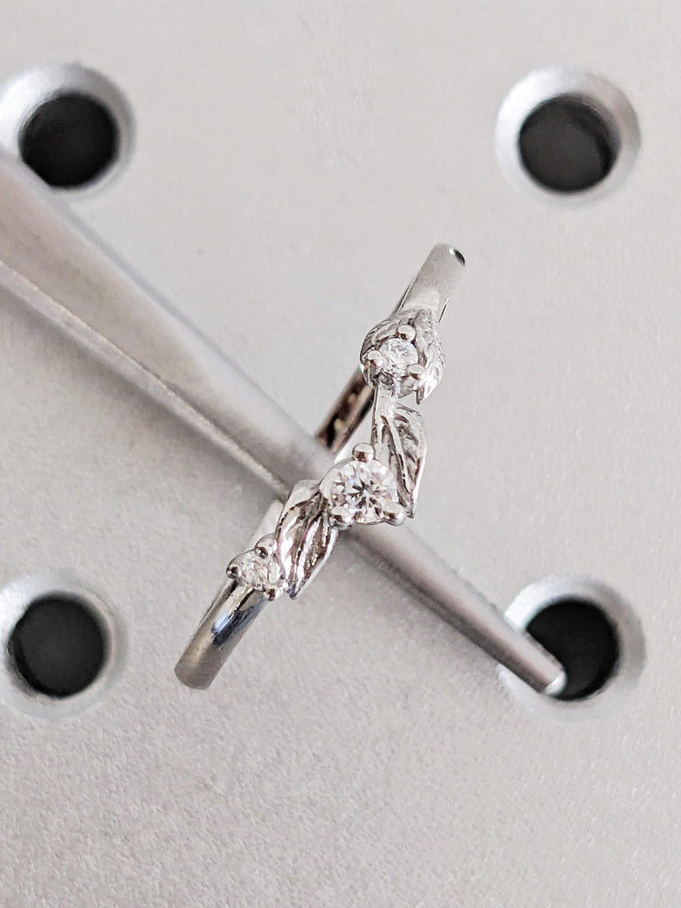 Diamond Vine Leaf Band, Platinum Nature Inspired Ring, Chevron Leaf Wedding Band, Handmade Women's Jewelry
