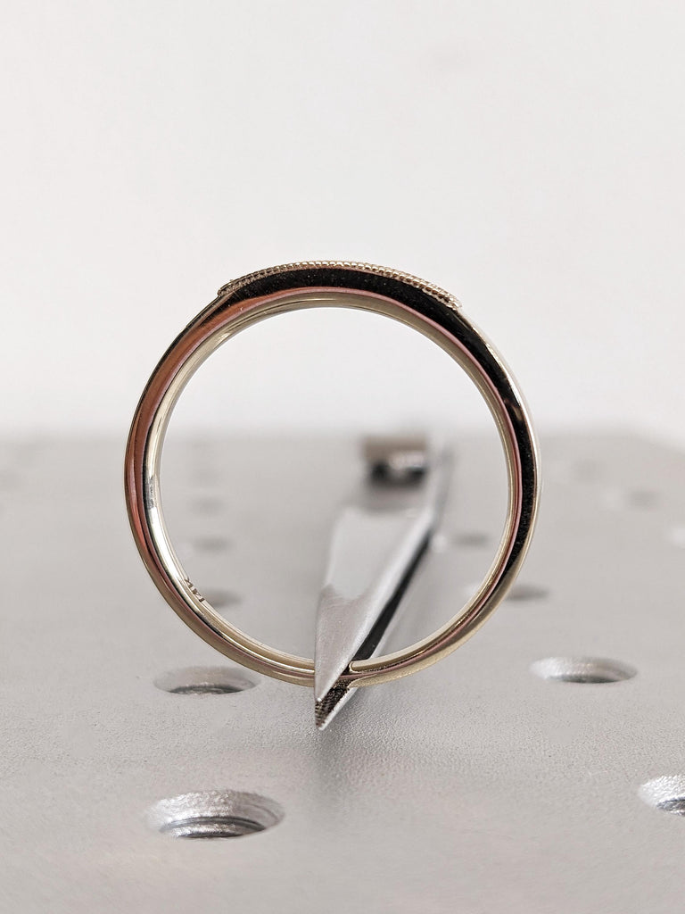 Dainty Round Cut Diamond Ring, 14K Solid White Gold Milgrain Band, White Pave Diamond Stacking Ring, Custom Ring, Anniversary Gift For Her