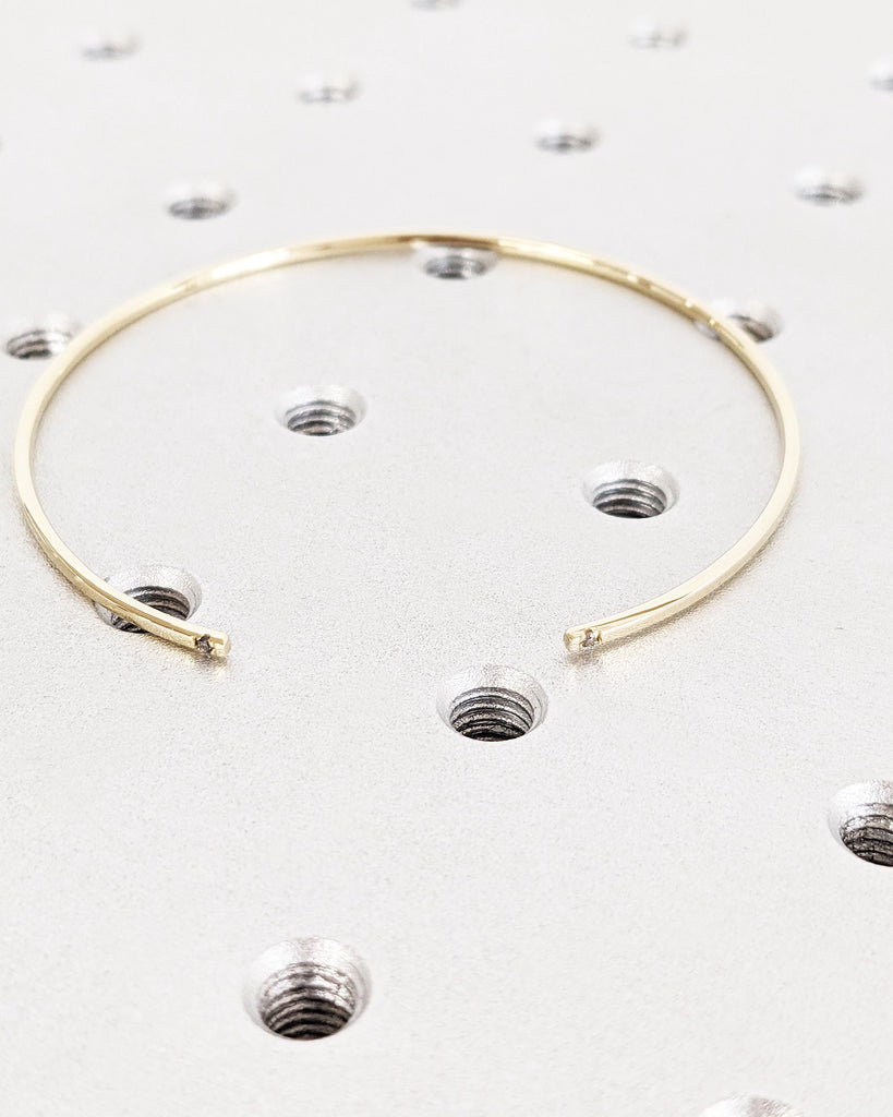 Diamond Open Bangle in Solid Gold, 14K Yellow Gold Open Cuff Bracelet, Salt and Pepper Diamond, Timeless Diamond Bar Bracelet, Birthday Gift