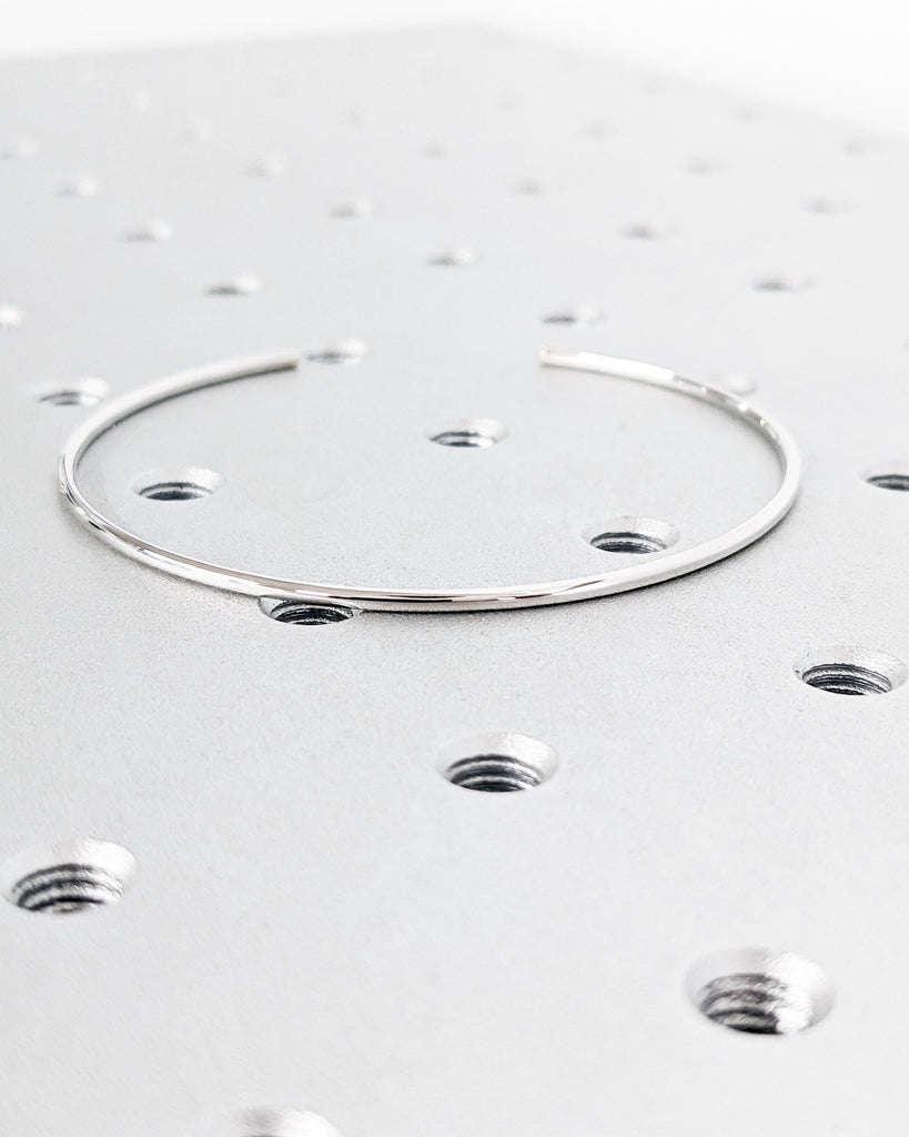 14K White Gold Diamond Cuff Bangle: Open Bracelet with Salt and Pepper Diamond Accents, Thin Open Cuff Bangle, Birthday Gift for Her