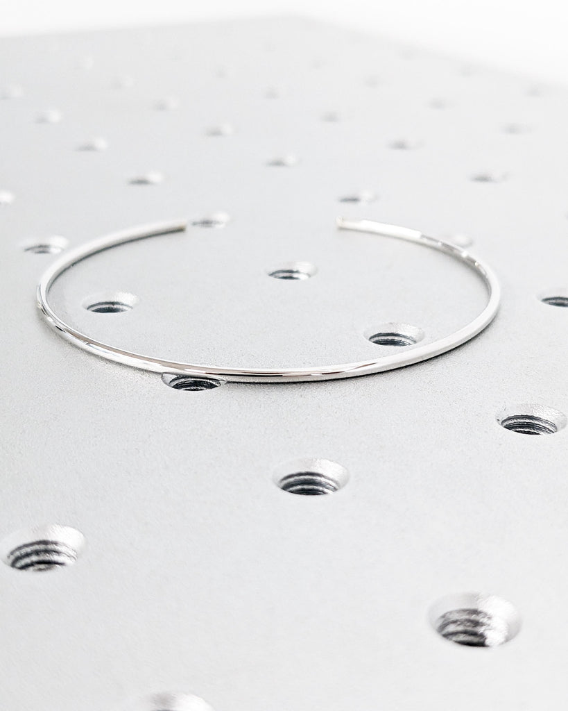 Diamond Open Bangle in Solid Gold, 14K White Gold Open Cuff Bracelet, Salt and Pepper Diamond, Timeless Diamond Bar Bracelet, Birthday Gift