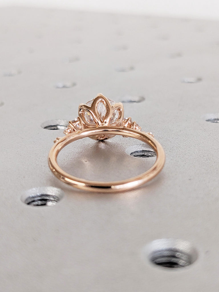 Lab Grown Diamond Engagement Ring: 14K Rose Gold Ring, Snowdrift Diamond Cluster Ring