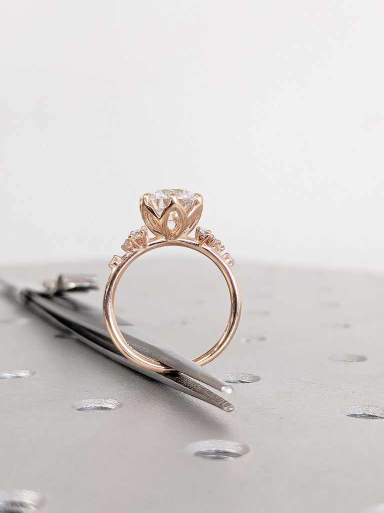 Lab Grown Diamond Engagement Ring: 14K Rose Gold Ring, Snowdrift Diamond Cluster Ring