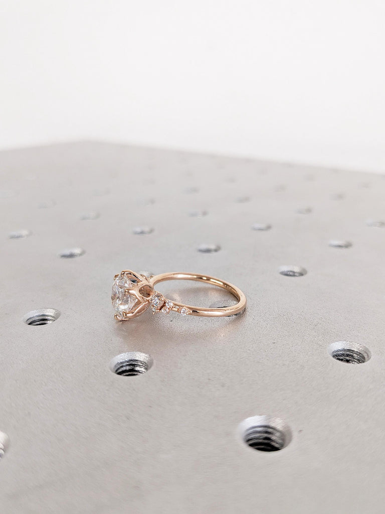 Lab Grown Diamond Engagement Ring: 14K Rose Gold Ring, Snowdrift Diamond Cluster Ring