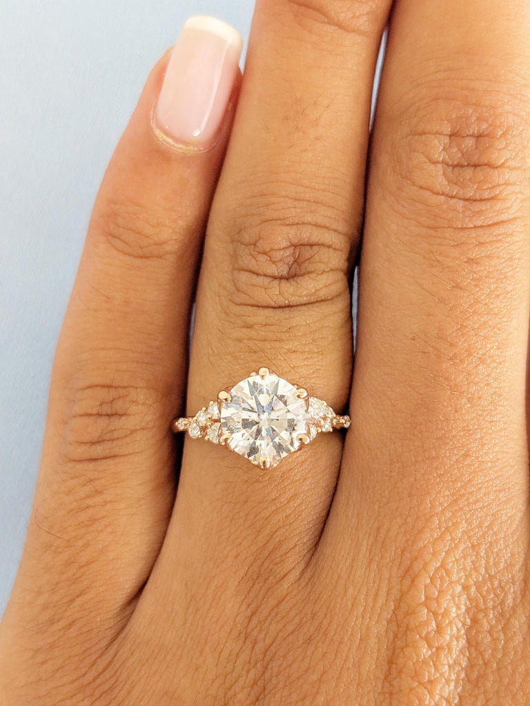 Unique Lab Grown Diamond Ring, Lab Diamond Engagement Ring, 14K Rose Gold Diamond Statement Ring, Snowdrift Diamond Cluster Ring, Ring Gift