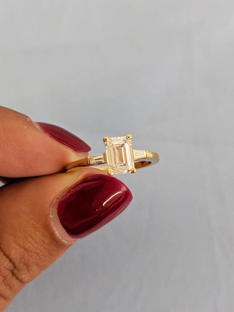 18k Yellow Gold Ring, Moissanite Ring, Emerald Cut Ring