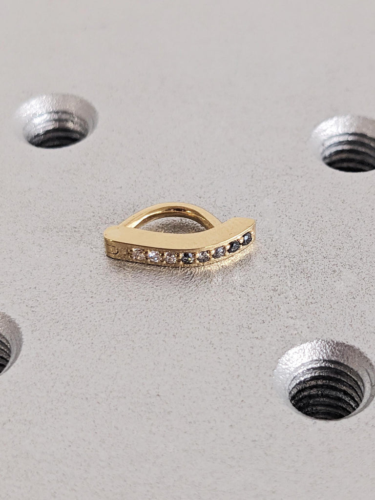 18K Gold Helix Earring, Ombre Diamond Curved Clicker Huggie Earring, Body Piercing, Women's Jewelry