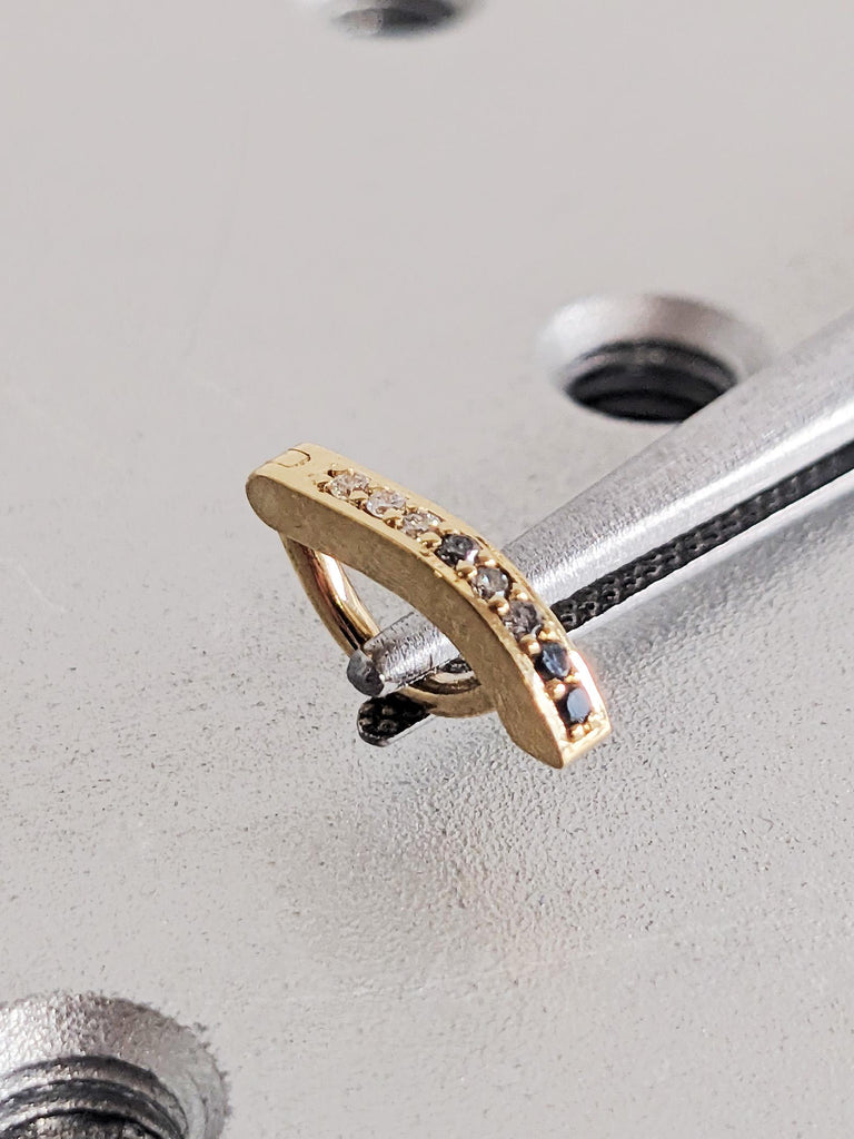 18K Gold Helix Earring, Ombre Diamond Curved Clicker Huggie Earring, Body Piercing, Women's Jewelry