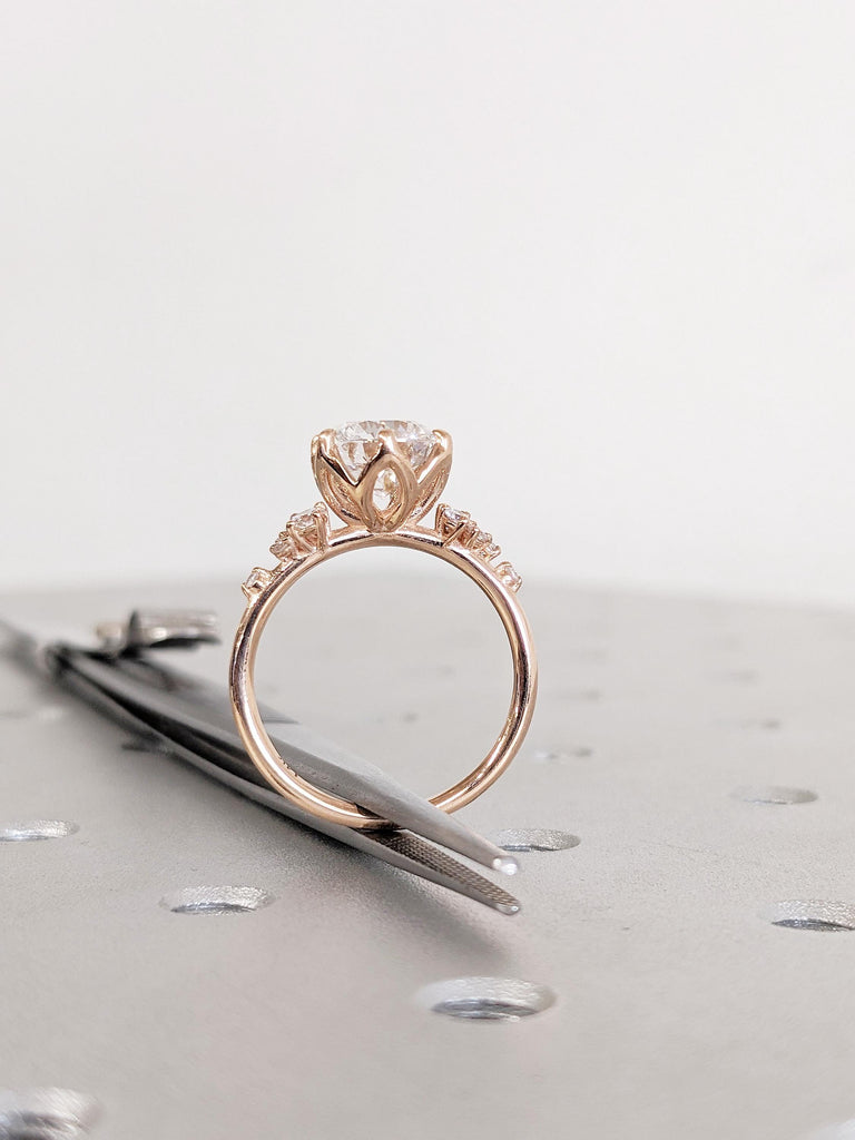 2ct Lab Grown Diamond Engagement Ring, Round Cut Lab Diamond Ring, 14K Rose Gold Diamond Ring, Snowdrift Diamond Cluster Ring, Promise Ring