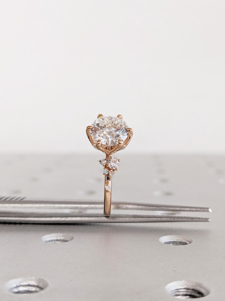 2ct Lab Grown Diamond Cluster Ring in 14K Rose Gold, Lab Diamond Engagement Ring