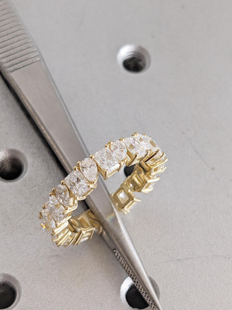 14K Yellow Gold Wedding Band, Pear and Radiant Cut Matching Ring, Women's Stacking Ring, Promise Ring, Diamond Wedding Ring Gift For Her