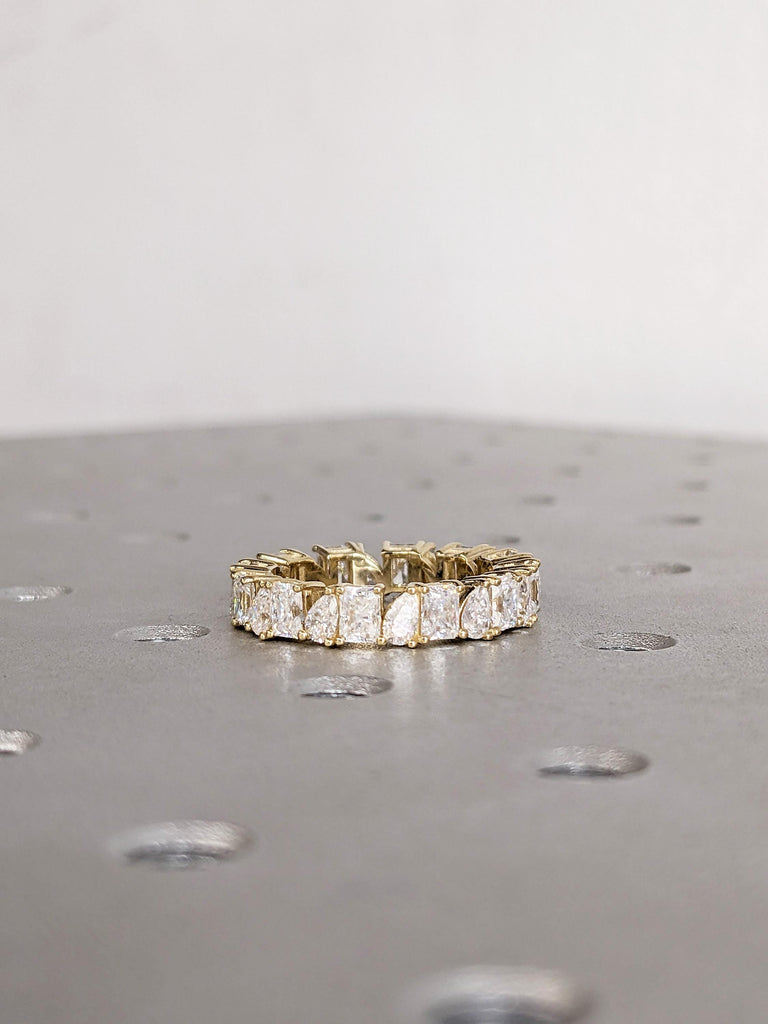 14K Yellow Gold Wedding Band, Pear and Radiant Cut Matching Ring, Women's Stacking Ring, Promise Ring, Diamond Wedding Ring Gift For Her