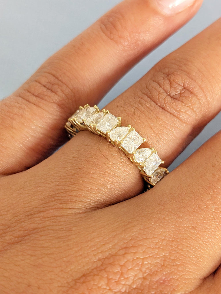 14K Yellow Gold Wedding Band, Pear and Radiant Cut Matching Ring, Women's Stacking Ring, Promise Ring, Diamond Wedding Ring Gift For Her