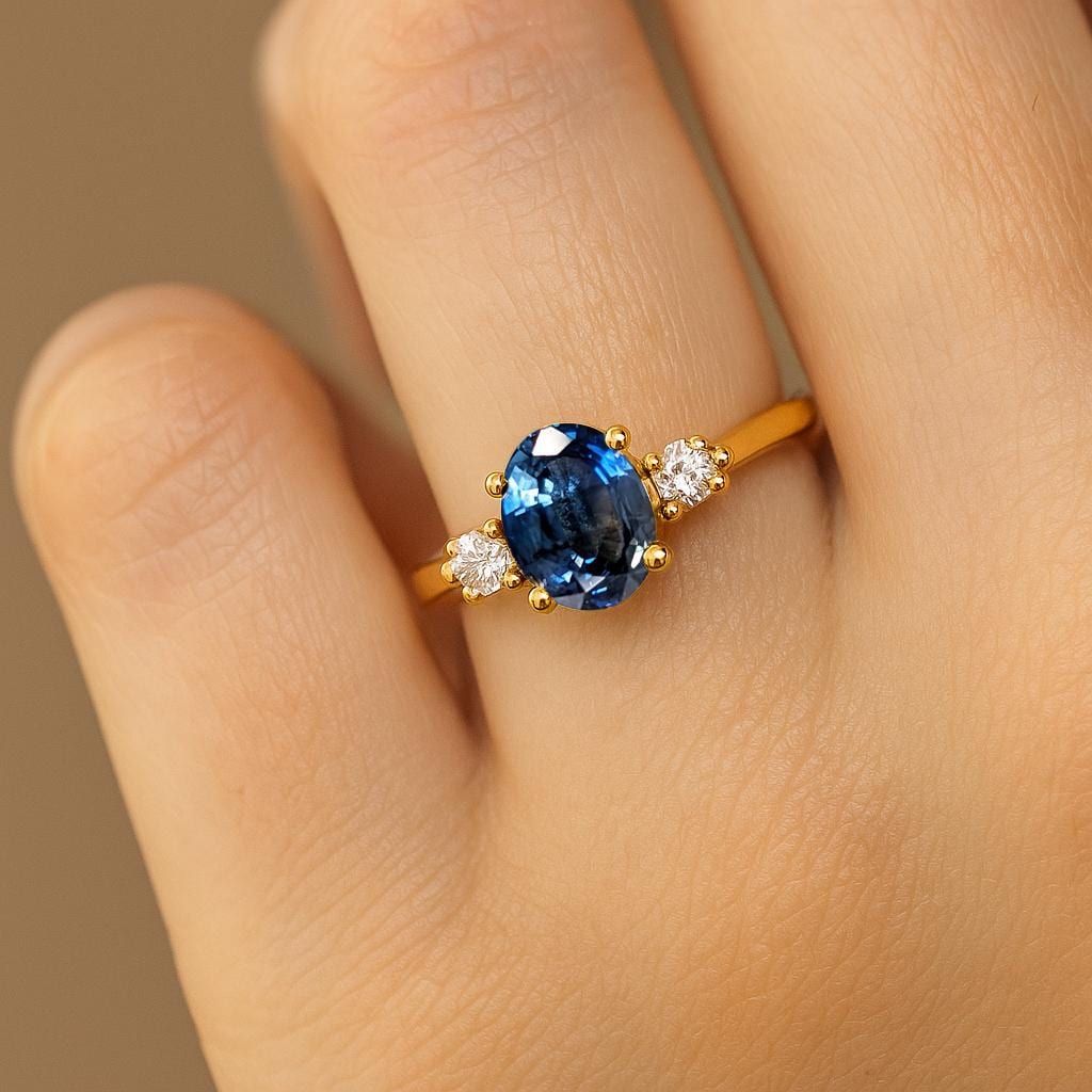 14k Solid Gold Ring, Birthstone Ring, Sapphire Jewelry, Blue Gemstone Ring