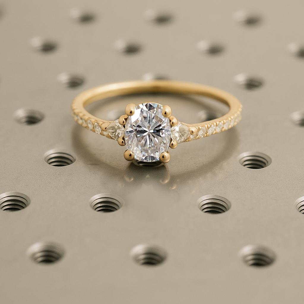 1ct Lab Diamond Ring, Art Deco 14k Yellow Gold Engagement Ring