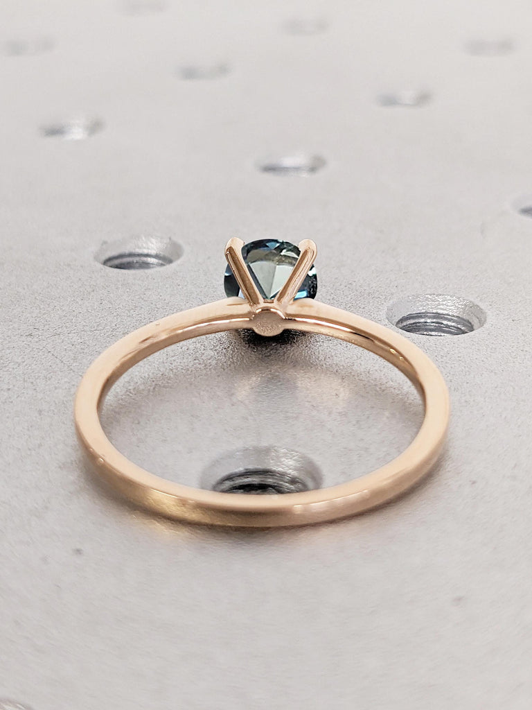 1ct Teal Sapphire Ring, One of a Kind Montana Sapphire Engagement Ring, Dainty 18k Rose Gold Ring, Solitaire Ring, Gold Promise Ring for Her