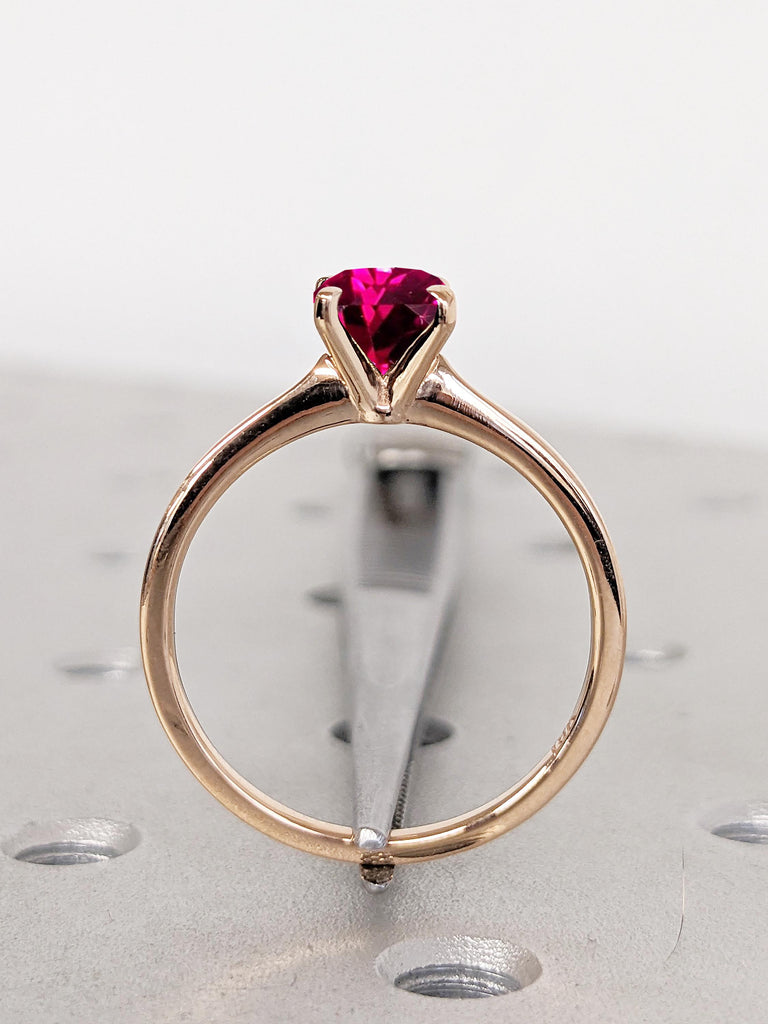 Round Cut Lab Ruby Engagement Ring, Vintage Ruby Rings, 18k Rose Gold Ring, Solitaire Wedding Ring for Women, July Birthstone Ring, Red Ring