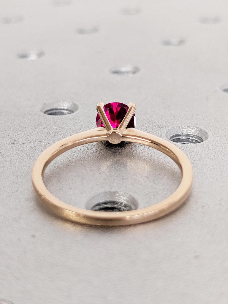 18k Rose Gold Solitaire Ring, Simple Ruby Ring, Minimalist Engagement Ring, Ruby Jewelry