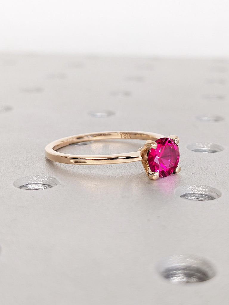 Round Cut Lab Ruby Engagement Ring, Vintage Ruby Rings, 18k Rose Gold Ring, Solitaire Wedding Ring for Women, July Birthstone Ring, Red Ring