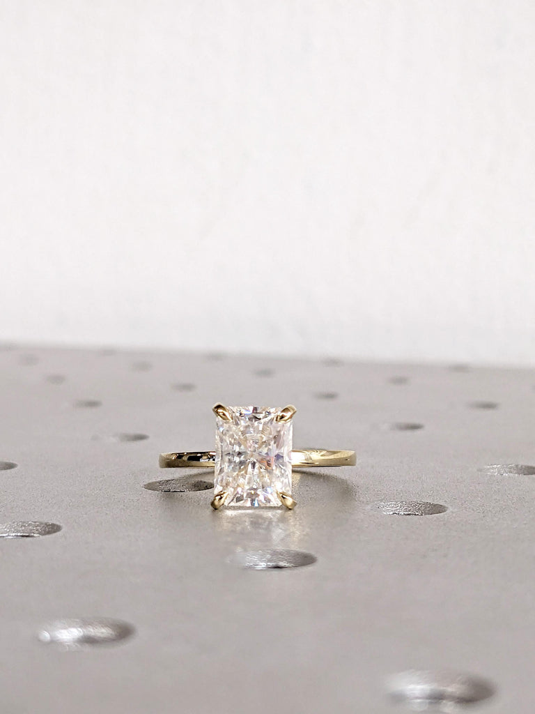 14K Yellow Gold Lab Grown Diamond Engagement Ring, Certified Diamond Ring, Radiant Cut Ring, Bridal Ring