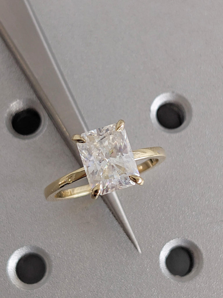 14K Yellow Gold Lab Grown Diamond Engagement Ring, Certified Diamond Ring, Radiant Cut Ring, Bridal Ring