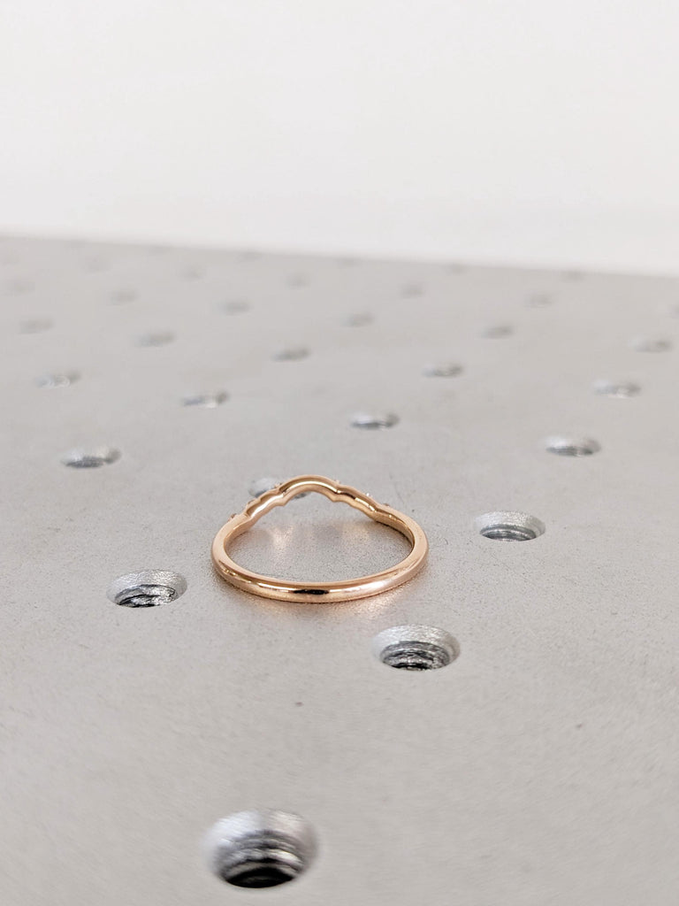 14K Rose Gold Diamond Wedding Band, Round Cut 6-Stone Prong Set Matching Ring