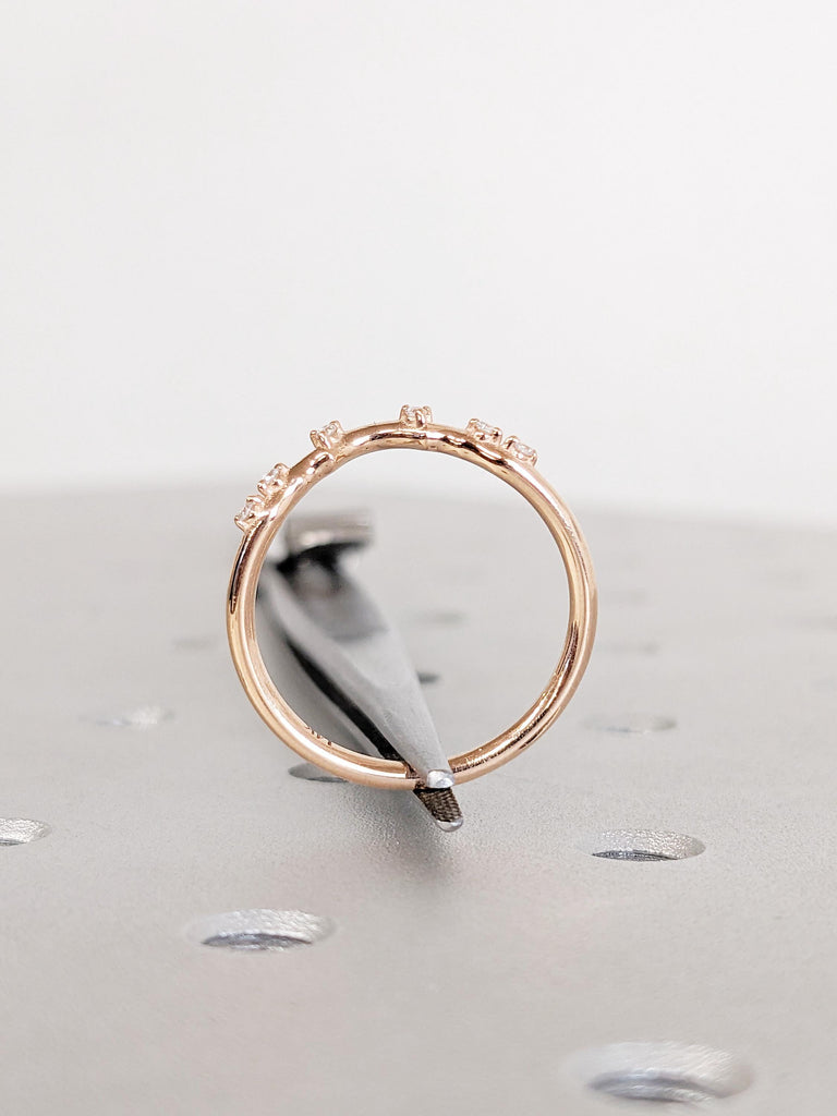 14K Rose Gold Diamond Wedding Band, Round Cut 6-Stone Prong Set Matching Ring