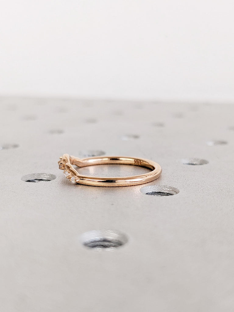 14K Rose Gold Diamond Wedding Band, Round Cut 6-Stone Prong Set Matching Ring