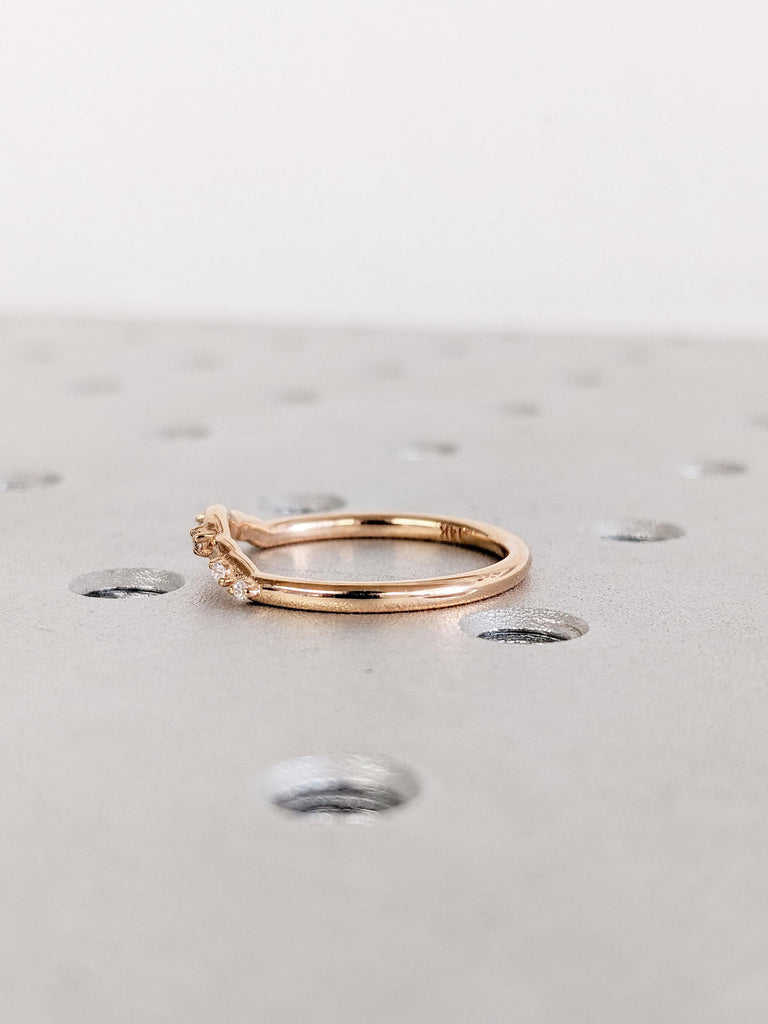 Unique Diamond Wedding Band, 14K Rose Gold Matching Ring For Woman, Round Cut 6 Stone Prong Set Matching Ring Gift For Her, Bridal Jewelry