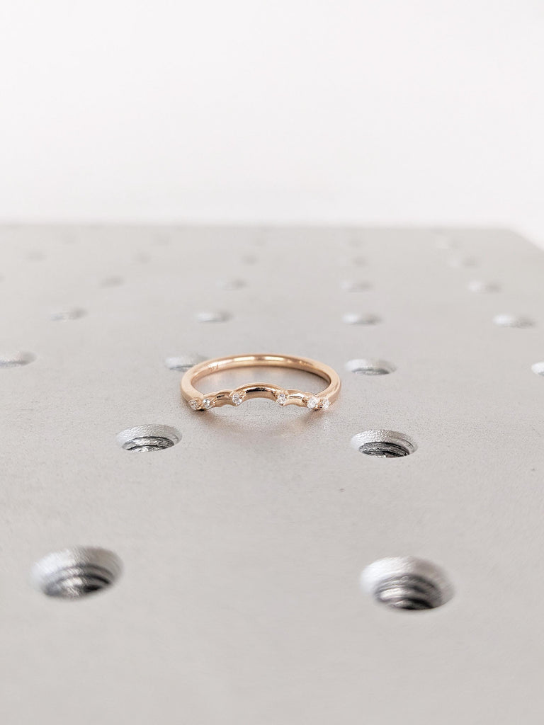 14K Rose Gold Diamond Wedding Band, Round Cut 6-Stone Prong Set Matching Ring