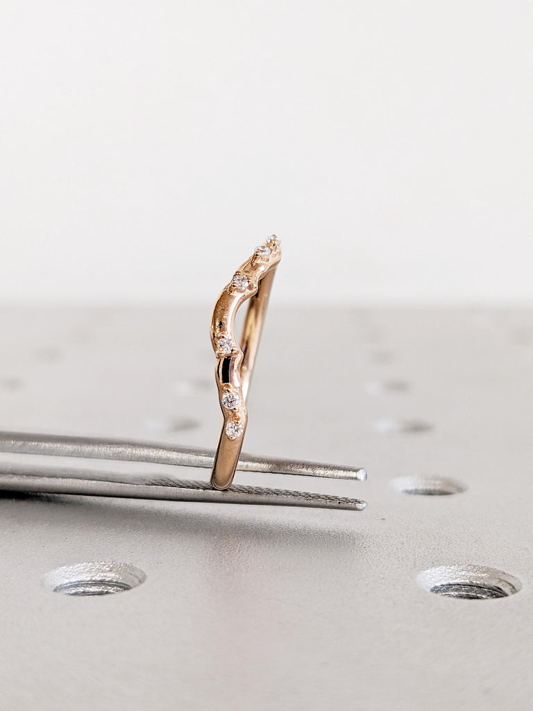 14K Rose Gold Diamond Wedding Band, Round Cut 6-Stone Prong Set Matching Ring