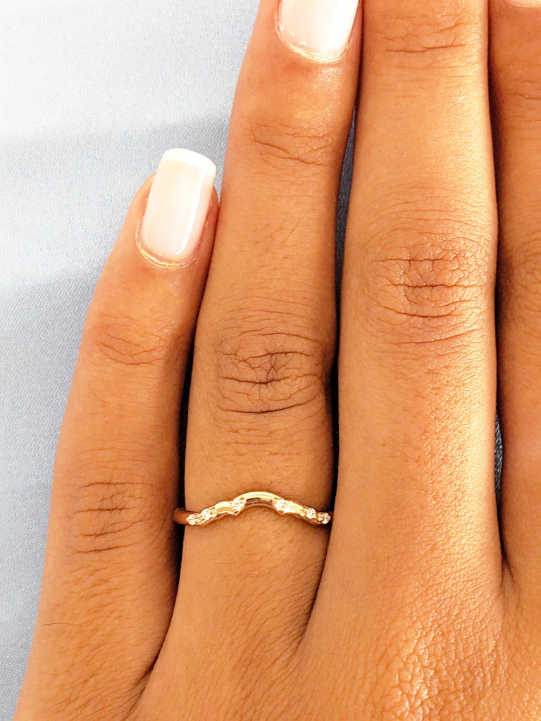 14K Rose Gold Diamond Wedding Band, Round Cut 6-Stone Prong Set Matching Ring