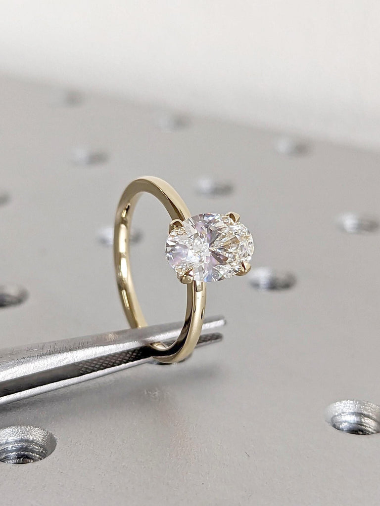 Certified Lab Created Diamond Engagement Ring for Women | 14k Yellow Gold Oval cut Solitaire Ring | 1, 1.5, 2ct Diamond Ring | Simple Promise Ring