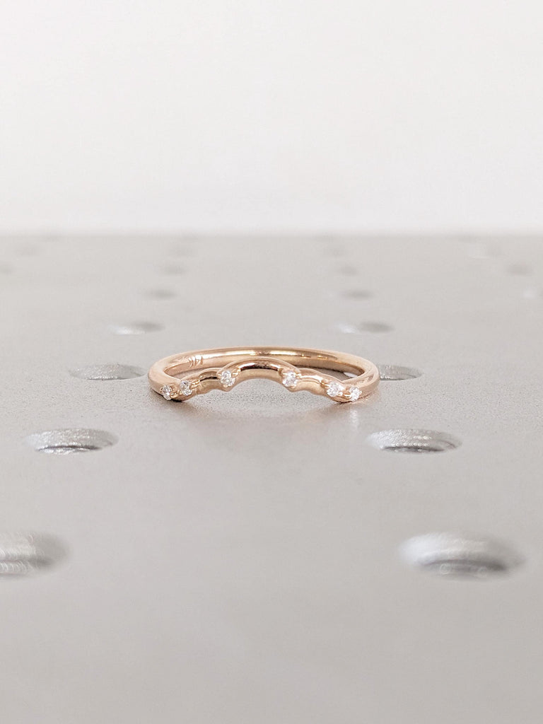 Unique Diamond Wedding Band, 14K Rose Gold Matching Ring For Woman, Round Cut 6 Stone Prong Set Matching Ring Gift For Her, Bridal Jewelry