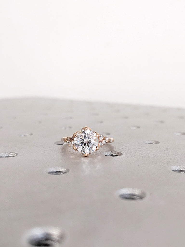 2ct Lab Grown Diamond Engagement Ring, Round Cut Lab Diamond Ring, 14K Rose Gold Diamond Ring, Snowdrift Diamond Cluster Ring, Promise Ring