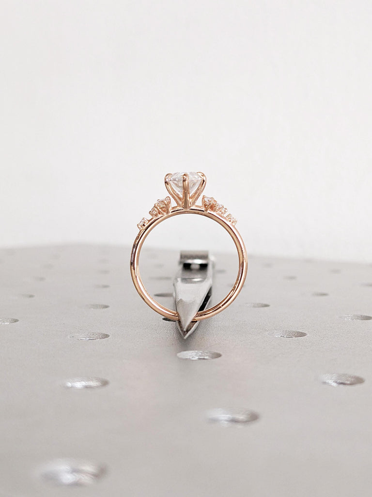 14K Rose Gold Marquise Cut Moissanite Engagement Ring, Diamond Cluster Bridal Ring
