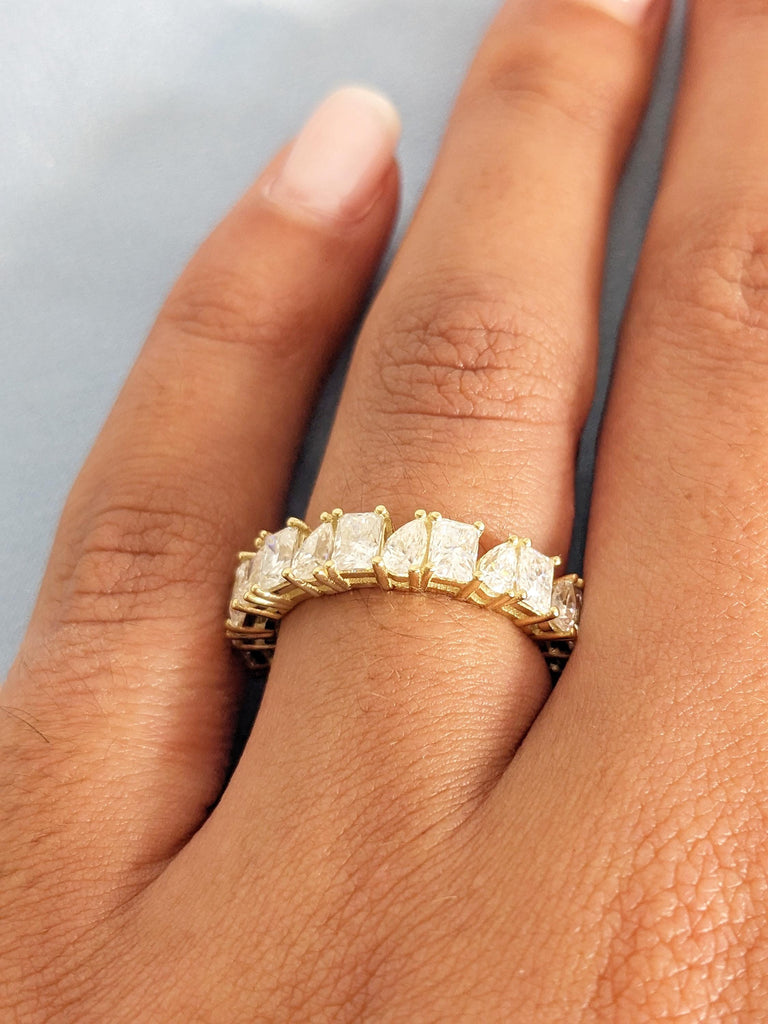 14K Yellow Gold Pear and Radiant Cut Diamond Ring, Matching Ring, Stacking Ring, Women's Wedding Band