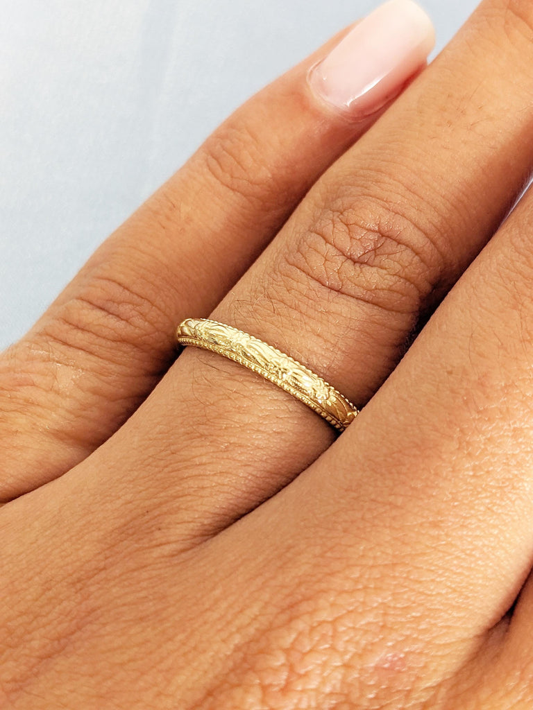 Floral Wedding Ring, 14k Gold Wedding Band